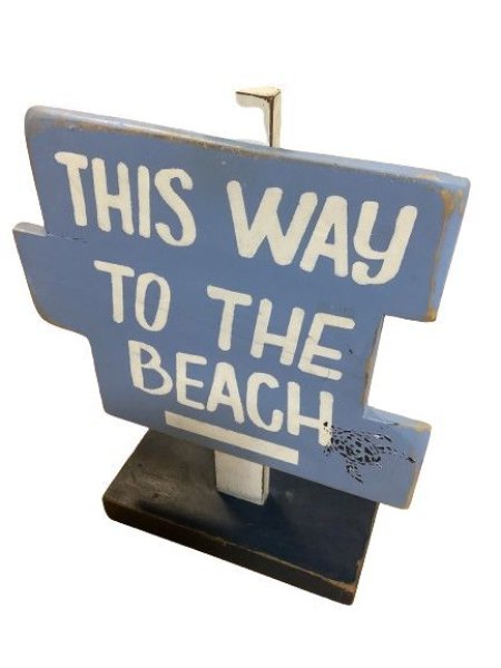 画像1: THIS WEY TO THE BEACH|ハワイアン木製看板【中古品】 (1)